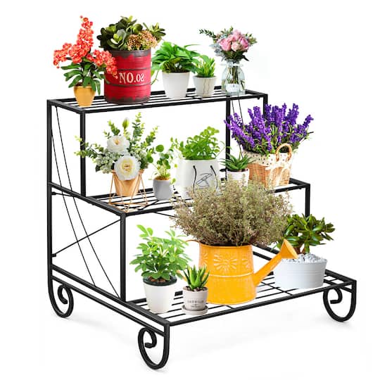 Costway Black 3-Tier Metal Flower & Plant Display Stand